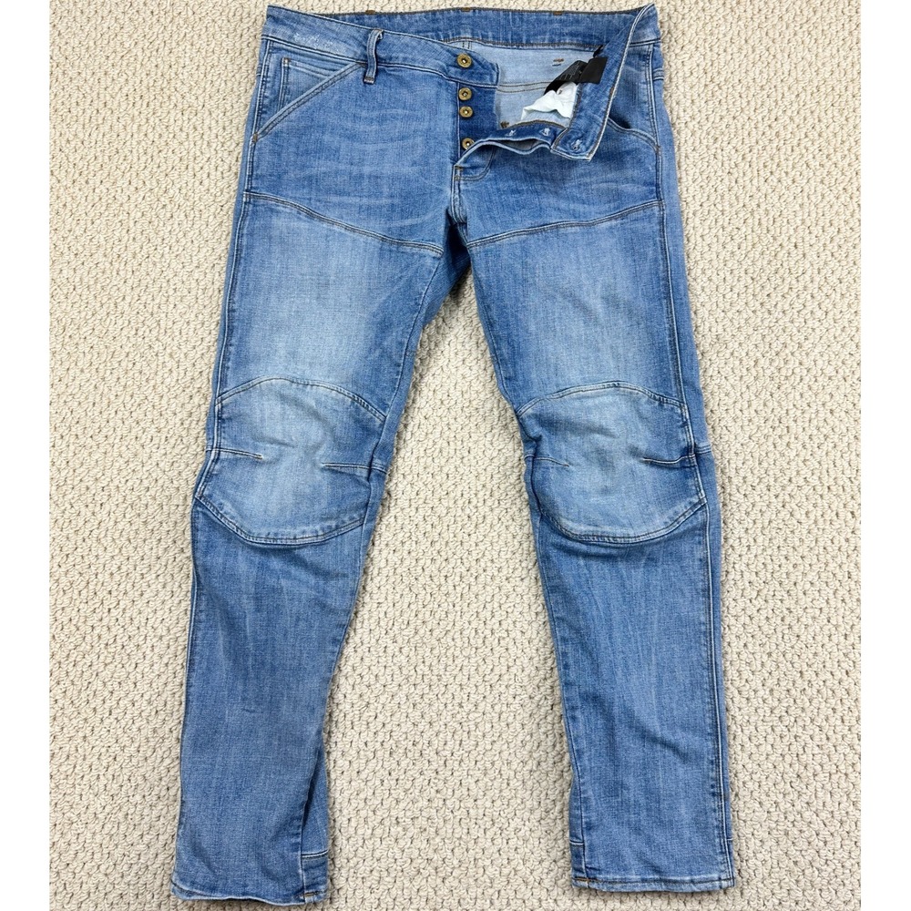 G Star Raw Jeans Mens 33x29 Blue Deconstructed 3D Low Tapered Button Fly Denim